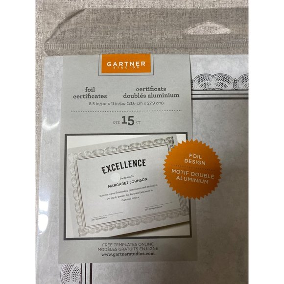 Gartner Studios Silver Foil Certificate Paper 8.5” x 11”, 15 Count Pack of  2 - Picture 3 of 5